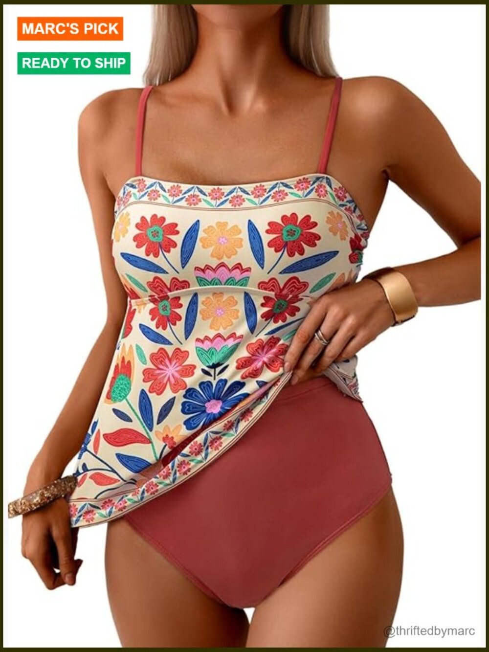 Womens Boho Floral Tankini Set Two Piece Swimsuit Vintage Beachwear